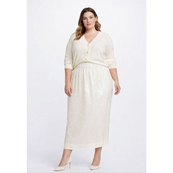 J.Crew Dresses & Skirts - J.Crew Collection White Sequin Midi Skirt NWT XXL Pull On Party